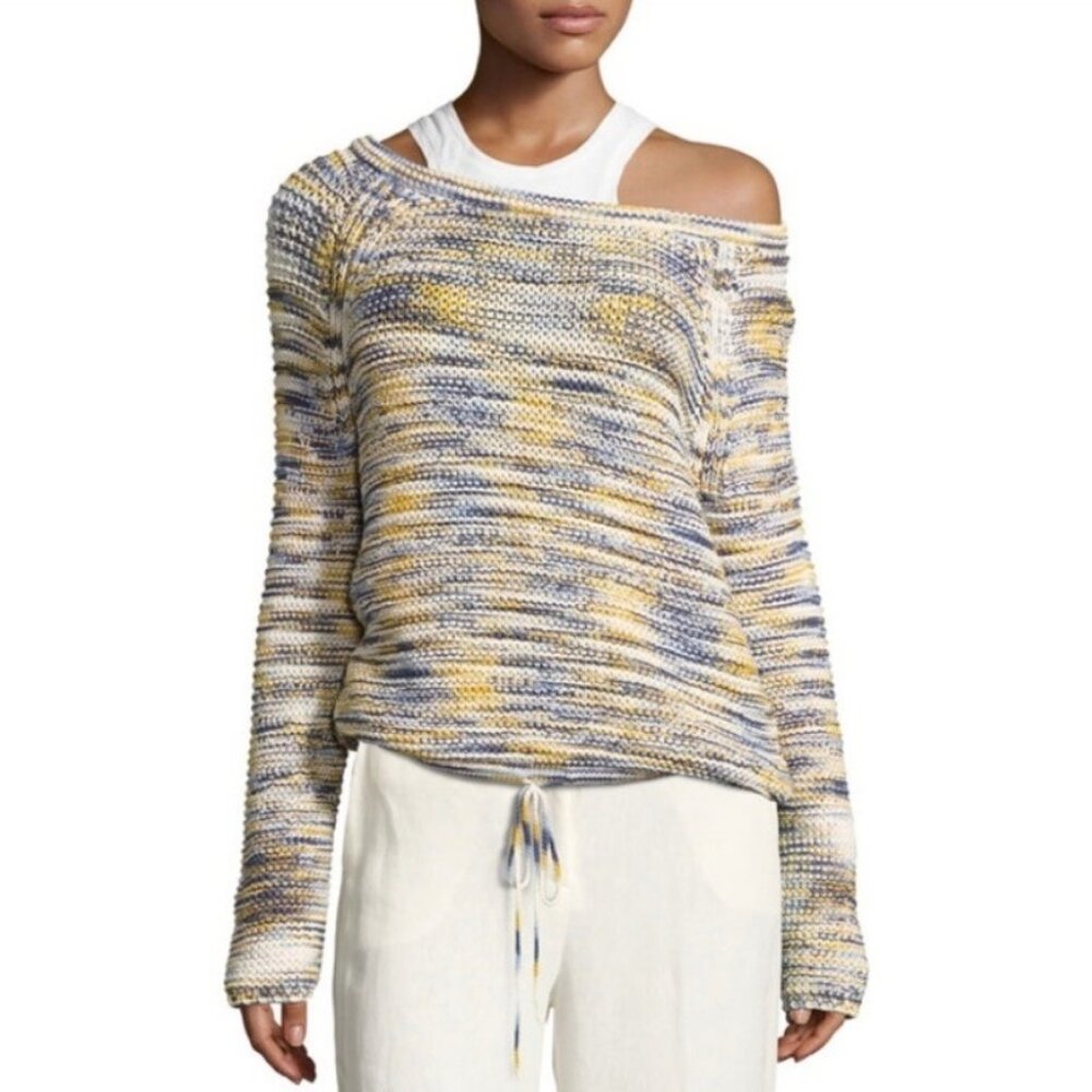Theory Coella Off The Shoulder Knit Slouchy‎ Sweater Multicolor Preppy Size XS